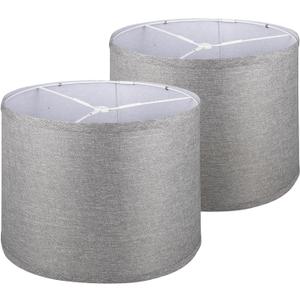 Lamp Shades Set of 2, Drum Lamp Shades for Table Lamps 11.6" Top x 12.6" Bottom x 9.8" High (Spider Fitter), Natural Linen Medium Lampshades for Floor Lamps Bedside Lamps, Grey