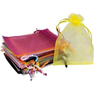 10 Pcs 3x4 Inch Mix Color Organza Bags with Drawstring - Sheer Jewelry Gift Pouches for Wedding Party Favors, Christmas Candy, and Small Presents
