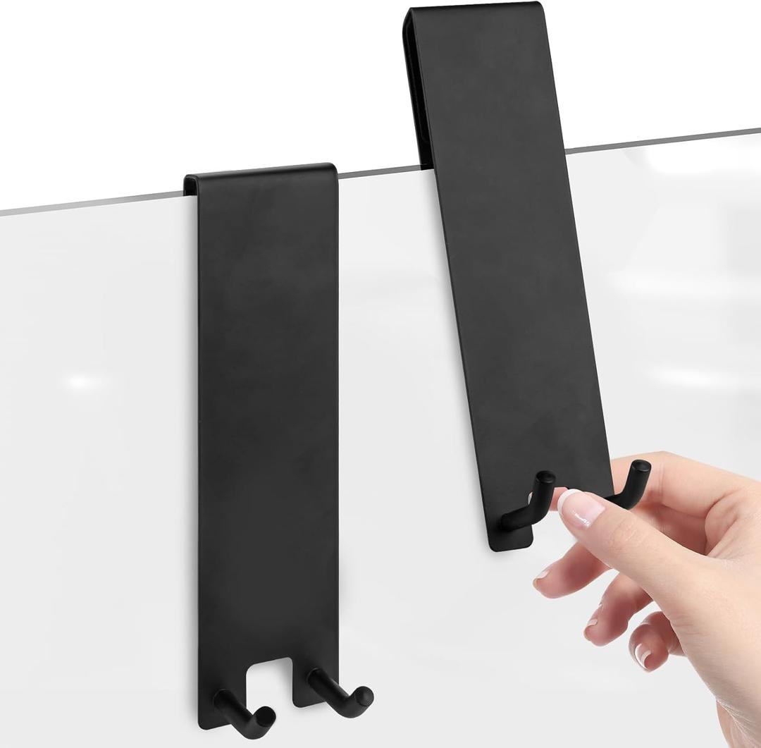 Linkidea 2 Pack Over Door Hook, 7" Stainless Steel Extend Hook for Shower, Bathroom Hanger with Non-Slip Sponge Pad for Frameless Glass Doors (Black) Linkidea 2 Pack Over Door Hook, 7" Stainless Steel Extend Hook for Shower, Bathroom Hanger with Non-Slip Sponge Pad for Frameless Glass Doors (Black)