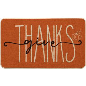 Artoid Mode Give Thanks Pumpkin Thanksgiving Welcome Decorative Doormat, Seasonal Fall Low-Profile Floor Rug Switch Mat for Indoor Outdoor 17x29 Inch