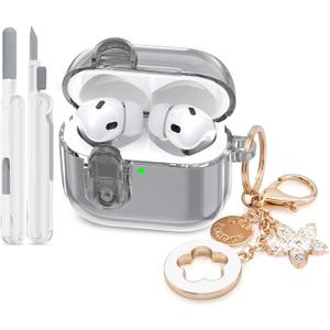 Case for Apple Airpods iPods Pro 3 Cases Cover Clear 2025 Cute Women, VISOOM Cute Air Pods Pro3 Case Clear Transparent Airpods iPods Pro 3rd Gen Protective Cases with Keychain/Lock/Cleaning Kit-Black