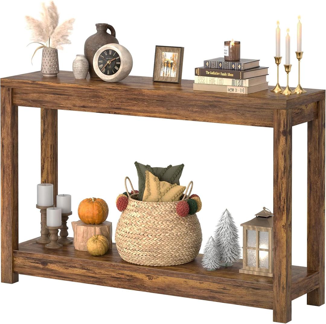 Besiost 47" Farmhouse Wood Entryway Table Narrow Console Table with Storage Behind Couch Sofa Table with Shelves Entryway Table with Open Storage, Easy Assembly, Rustic Brown, 47"*31.3