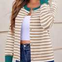 Saodimallsu Womens Striped Cardigan Sweaters Button Down Lightweight Color Block Crewneck Long Sleeve Knit Fall Cardigan, M, 8-10