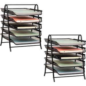Mind Reader 5-Tier Paper Tray, Desktop Organizer, File Storage, Office, Metal Mesh, 11.75" L x 14" W x 15" H, Set of 2, Black