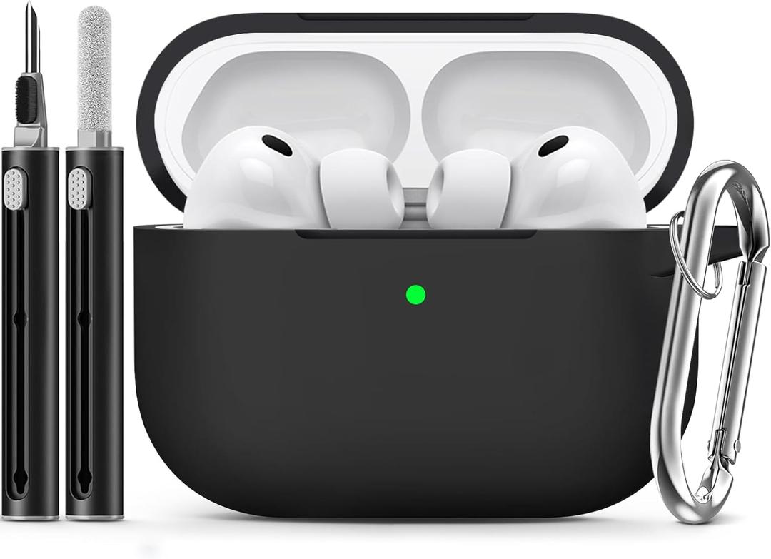Ljusmicker for AirPods Pro 3 Case 2025 with Cleaner Kit,Soft Silicone Protective Cover for Apple AirPods Pro 3rd Generation Cases for Women Men,for AirPod Pro 3 Case Accessories with Keychain-Black