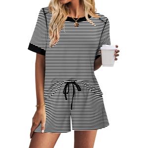 KISSMODA Womens 2 Piece Lounge Outfits Crew Neck Cap Sleeve Stripe M (M)