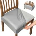 NILUOH Waterproof Seat Covers for Dining Room Chairs Set of 4, Pu Leather Chair Seat Slipcovers Dining Chair Cover Removable Washable Chair Protctor Cover, Rear Covers (PU-Gray) (4 Pcs-Regular)