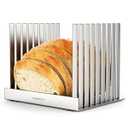 Bread Slicer, 304 Stainless Steel Adjustable Slicing Guide - Foldable for Space-Saving Storage, Durable & Stable, No Crumb Loss, Easy to Clean for Homemade Bread, Bagels & Cakes