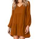 Amoretu Dresses for Women Tunic Dress V Neck Swing Shift Dresse Loose Fit, Summer, Fall, 2026 (Brown, S)