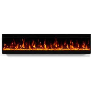 60 inch Electric Fireplace, Ultra-Thin Electric Fireplace Inserts, Ultra-Narrow Frame, Wall Mounted and Recessed Fireplace, Log & Crystal, Touch Screen & Remote Control, 1500W