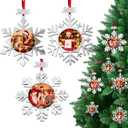 FUNID 12 Sets 2025 Metal Christmas Photo Frame Ornaments Silver Snowflake Frames Hanging Ornament with Pendant Red Ribbon for Christmas Tree Home Winter Party Decorations