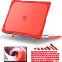 Batianda Heavy Duty Case for New MacBook Pro 16 inch 2024 M4 2023 M3 2021 M2 Pro Max Chip- Ergonomic Foldable Kickstand (Holds 22lbs/Zero Wobble) Matte Rugged Armor Cover with Spare Parts, Red