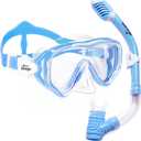 Seago Kids Snorkel Set Dry Top Mask Snorkeling Gear for Boys Girls Youth, No Leak Anti-Fog Clear View Scuba Diving Swim Kit Blue