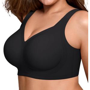 Bras for Women Supportive Wireless Push Up Bra Full Coverage No Underwire Seamless Plus Size for Older Women (4X-Large, Black)