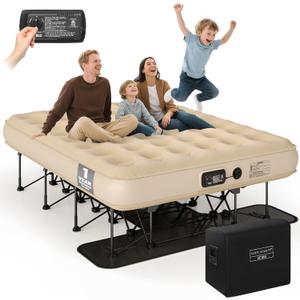 Simpli Comfy Queen EZ Bed Self-Inflating Air Mattress with Built-in Frame, Pump and Wheeled Case, Blow Up Inflatable Rolling Air Bed on Wheels