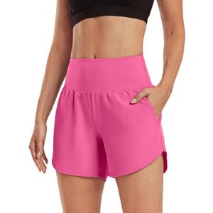 G4Free Chillwhisp Womens Athletic Shorts 4" High Waisted Lightweight Running Shorts with Pockets (Pink, L)