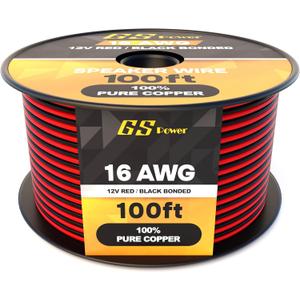 GS Power 16 Gauge Wire 100ft Oxygen Free, OFC Pure Copper Electrical 12v Low Voltage 16/2 Speaker Wire Spool, 16AWG for Electric, Automotive, Trailer, Stereo, RC, Car, Home Theater, LED, Lamp Wiring