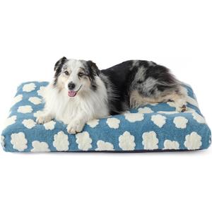 Lesure XLarge Dog Bed-Thick Shredded Chopped Foam Pet Bed Indoor with Removable Cover, Cute Modern Fuzzy Plush & Anti Slip Bottom, Blue (41.0"L x 28.0"W x 4.0"Th)