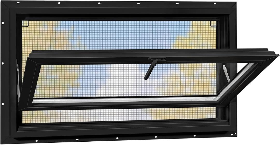 Vinyl Basement Hopper Window, Bathroom Window 32" x 16" Black
