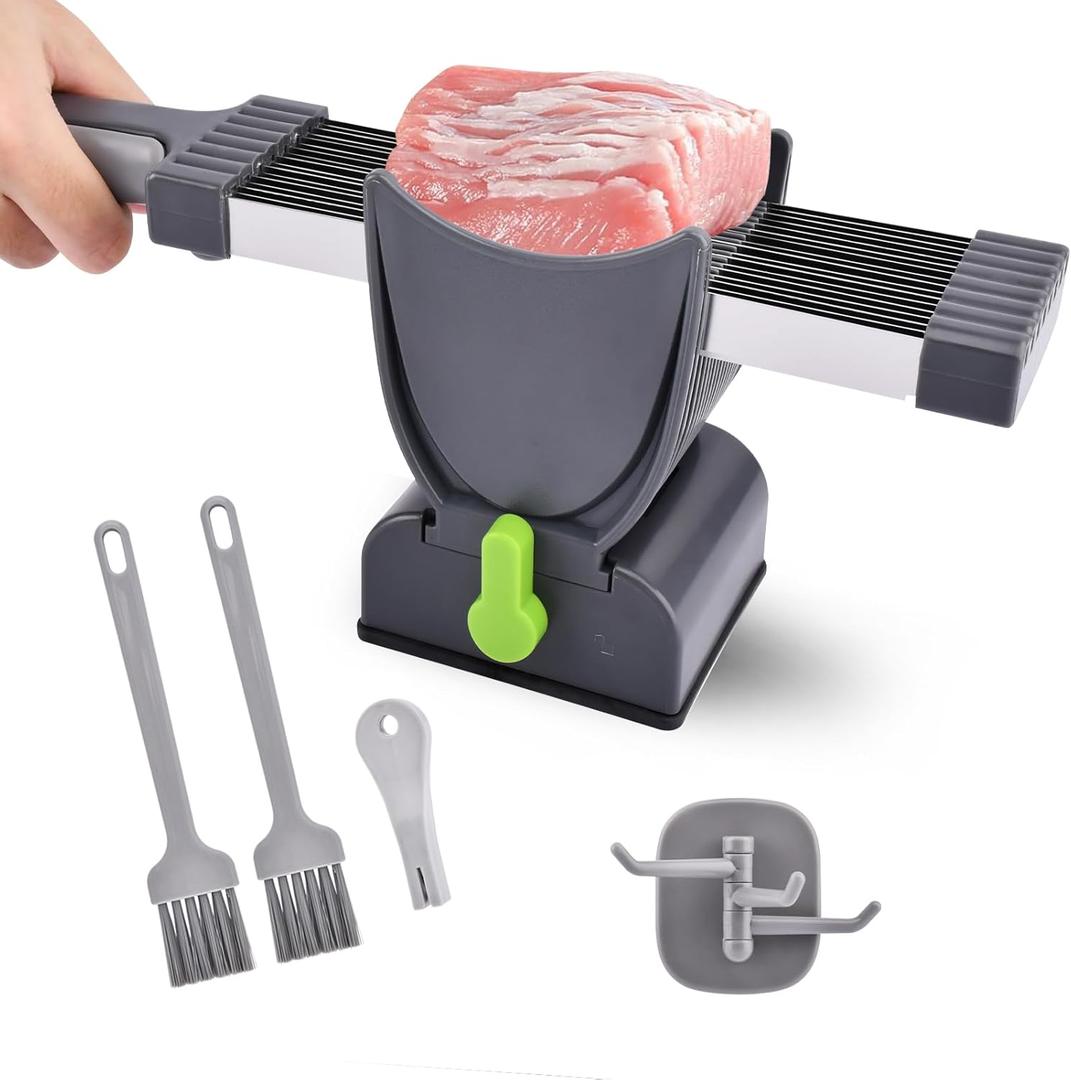 Fresh Meat Slicer, Cleaver Kitchen Knife Set Manual Meat Slicer for Beef Pork, Adjustable Thickness 2mm or 4mm, Manual Jerky Slicer for Home Cooking BBQ Hot Pot(COLOR:Black)