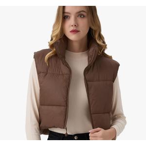 ANAYSN Women's Cropped Puffer Vest Lightweight Sleeveless Warm Vests For Women Winter Stand Collar Padded Gilet M