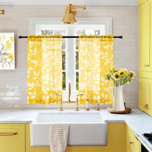XTMYI Yellow Cafe Kitchen Curtains 36 Inch Length,Floral Sunflower Decor Tier Curtains Sets for Windows,Bright Lemon Yellow and White XTMYI Yellow Cafe Kitchen Curtains 36 Inch Length,Floral Sunflower Decor Tier Curtains Sets for Windows,Bright Lemon Yellow and White