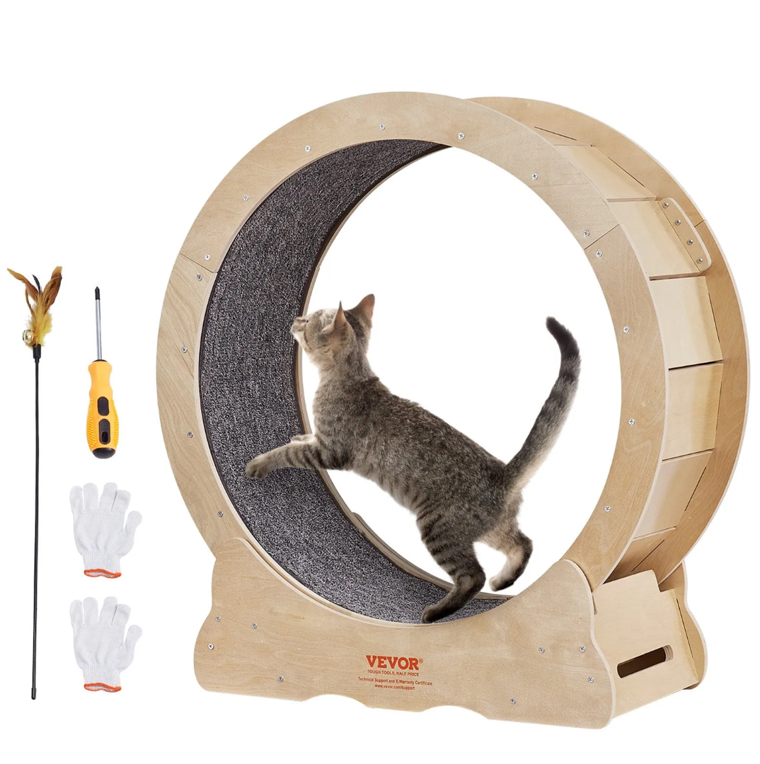 VEVOR Cat Exercise Wheel, Large Treadmill Wheel for Indoor Cats, 29.5 inch Wheel with Detachable Carpet and Cat Teaser for Running/Walking/Training, Suitable for Most Cats