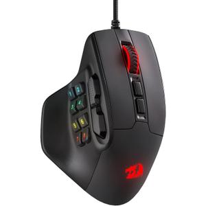 Redragon M811 Aatrox MMO Gaming Mouse, 15 Programmable Buttons Wired RGB Mouse w/Ergonomic Natural Grip Build, 10 Side Macro Keys, Software Supports DIY Keybinds & Backlit (Black)
