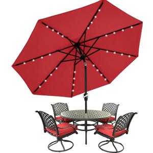 MASTERCANOPY Patio Umbrella with 32 Solar LED Lights -8 Ribs (11ft,Red)
