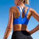 RUNNING GIRL Sports Bras for Women, Criss-Cross Back Padded Strappy Sports Bras Medium Support Yoga Bra with Removable Cups (Blue, L)