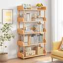 5-Tier Wooden Open Bookcase - Modern Display Bookshelf with Top Edge and Solid Wood Frame for Home and Office, Storage Cabinet, Oak