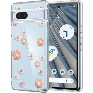 Unov Compatible with Pixel 7a Case Clear with Design Soft TPU Shock Absorption Slim Embossed Flower Pattern Protective Back Cover (Daisy Blooms)