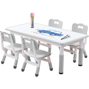 Kids Table and Chair Set for Toddlers - Adjustable Activity Center with Non-Slip Legs & Graffiti-Proof Surface Ages 3-12 (Cloudy Gray)