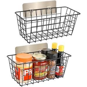 Ptinyiv 2 Pack Hanging Wall Basket Wire Storage Baskets, Adhesive Basket for Cabinet Door Organizer No Drilling, Hanging Fruit Baskets for Kitchen, Pantry Organization, Bathroom, Black Ptinyiv 2 Pack Hanging Wall Basket Wire Storage Baskets, Adhesive Basket for Cabinet Door Organizer No Drilling, Hanging Fruit Baskets for Kitchen, Pantry Organization, Bathroom, Black