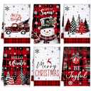 Bencailor 6 Pcs Christmas Kitchen Towels 16 x 24 Inch Winter Buffalo Plaid Dish Hand Towels Farmhouse Snowman Truck Tea Washcloths for Xmas Kitchen Decor Holiday Housewarming Gifts (Red and White)