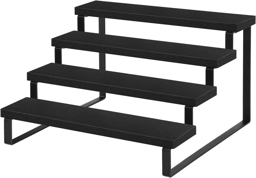 YINMIT Wooden Display Riser Stand, Tiered Perfume and Cologne Organizer Stand, 4 Tier Spice Rack Organizer, Rustic Display Shelf for Candles (4 Tier,Black)