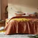 LEAONME Velvet Quilt King Size-98''x106'', Lightweight Burnt Orange Velvet Comforter Set with 2 Pillow Shams, Soft Bedspread Coverlet Quilted Bedding Set for All Season
