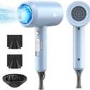 slopehill Professional Ionic Hair Dryer, Powerful 1800W Fast Drying Low Noise Blow Dryer with 2 Concentrator Nozzle 1 Diffuser Attachments for Home Salon Travel (Matte Blue)