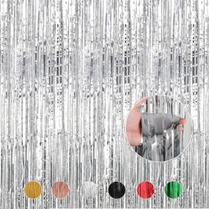 Silver Foil Fringe Curtains Metallic Tinsel Shimmer Curtain Party Backdrop Decorations,Pack of 4 Silver Foil Fringe Curtains Metallic Tinsel Shimmer Curtain Party Backdrop Decorations,Pack of 4