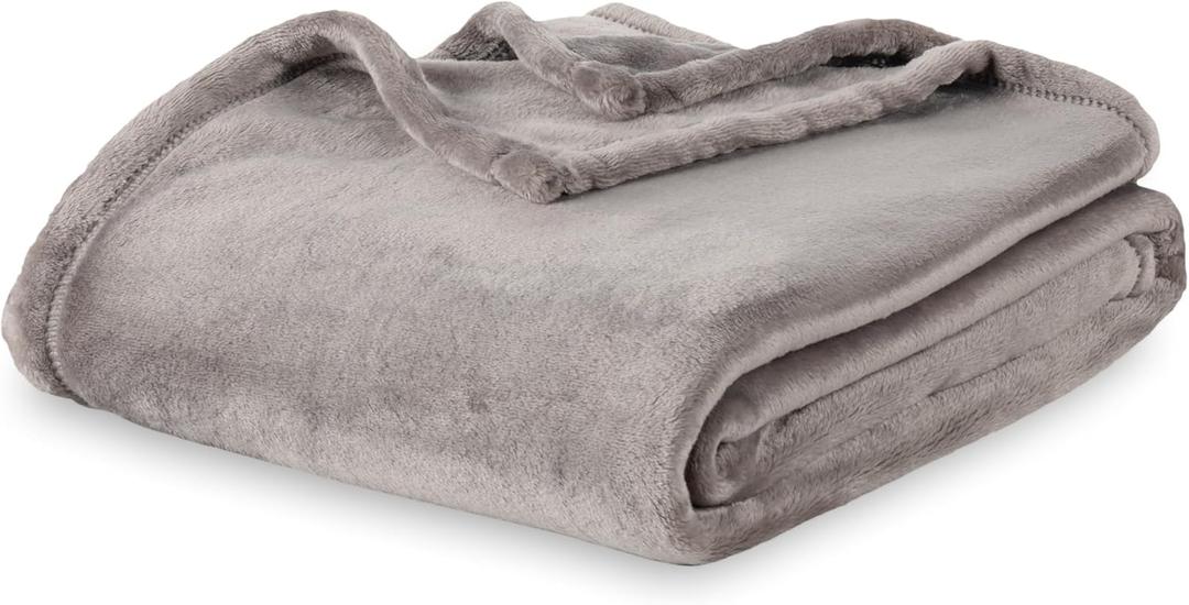 Berkshire Blanket Classic VelvetLoft Solid Bed Blanket Queen Size,Lightweight Soft Fuzzy Plush Blanket for Bed and Couch,Charcoal Gray,90x90 Inches