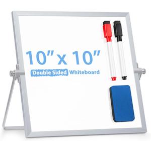ARCOBIS Small WhiteBoard with Stand 10" X 10", Magnetic Double-Sided Dry Erase White Board Easel for Desk Students Home Office