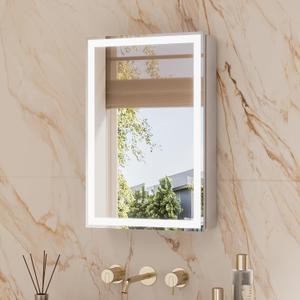 TETOTE 16 x 24 Lighted Bathroom Medicine Cabinet with Adjustable Shelves, Silver Aluminum Cabinet, Anti-Fog Stepless Dimmable 3 Colors White/Warm/Natural, Easy to Install(Wall Mount/Recessed)