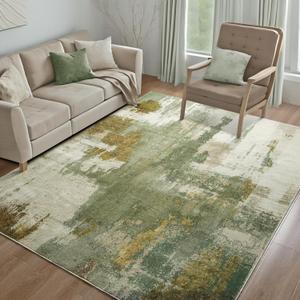 Kelarea Living Room Rug, 4x6 Rug Modern Abstract Washable Rugs Green Faux Wool Vintage Carpets, Non Slip Rugs for Bedroom, Dining Room, College Dorm, Kids Playroom, Home Office