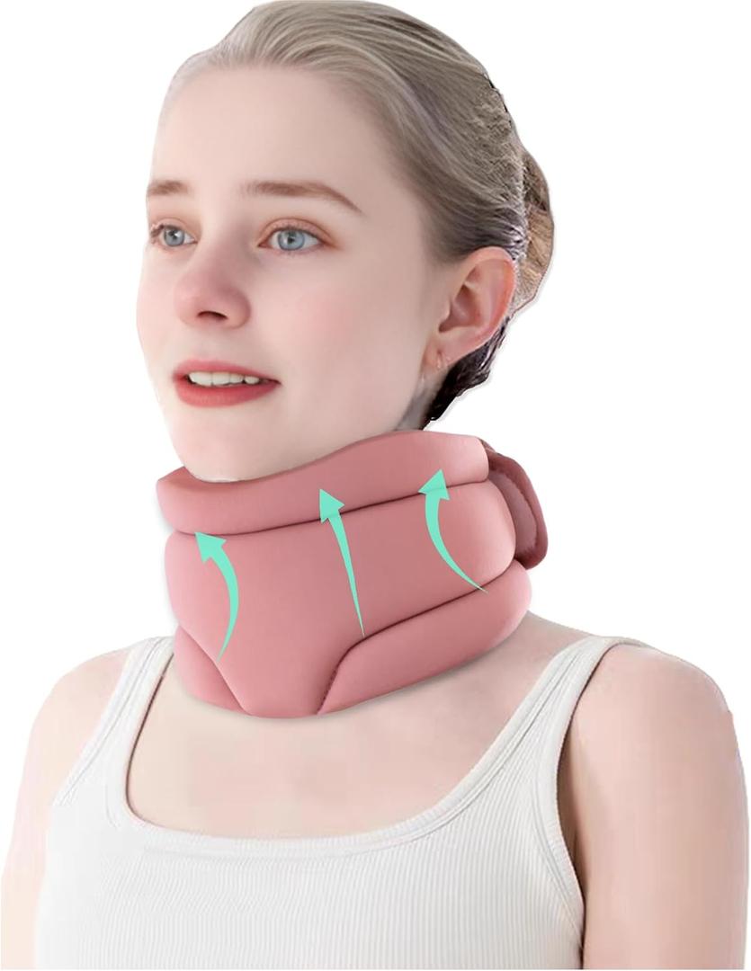 Neck Brace Cervical Collar, Neck Braces for Neck Pain and Support, Soft Foam Brace for Pain Relief, Adjustable Neck Support Collar for Sleeping, Travelling, Office (Pink)