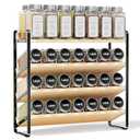 MUDEELA 4 Tier Spice Rack Organizer for Cabinet, Wooden Vertical Spice Shelf, Seasoning Organizer for Countertop, Kitchen, Pantry, Freestanding, 13.4" W × 11.2" H (No Jars Included), Black