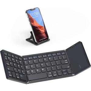 Foldable Bluetooth Keyboard, Folding Portable Wireless Keyboard with touchpad,Travel Pocket Keyboard for iOS Android Windows Mac Smartphone Tablet & Laptop, Sync Up to 3 Devices, Black