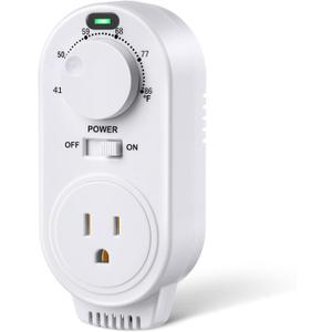 Adjustable Thermostat, Plug in Heating and Cooling Thermostat Controlled Outlet, Compatible with Portable AC, Fans and Space Heaters(1 Pack,White)