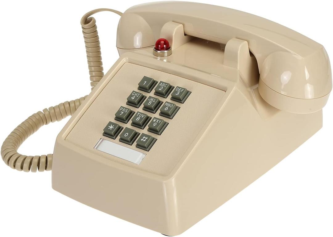 SOUJOY Vintage Cord Phone, Retro Landline Phone with Volume Control, Old Fashioned Loud Ringer Desk Phone for Home and Office, Beige