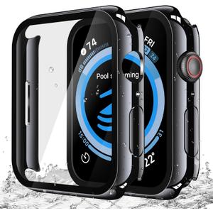 Misxi 2Pack Waterproof Hard Case with Tempered Glass Compatible with Apple Watch SE 3 SE 2 SE Series 6 Series 5 Series 4 40mm, UltraThin Protective Cover for iWatch Screen Protector, Matte Black