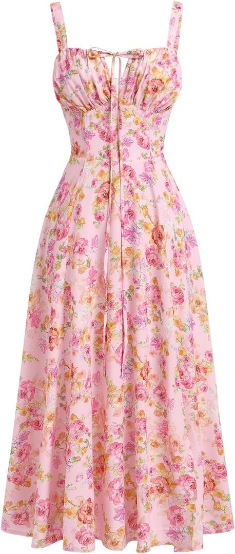 Women's Spaghetti Strap Dress Floral Corset Gown Inspired Dresses Midi Vintage Flowy A Line Skirt for Evening Cocktail Party and Holidays Casual Sundress XL